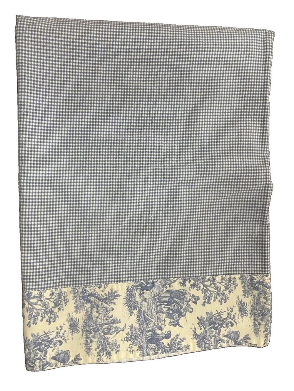 Title: Waverly Blue Gingham Pastoral Toile Tablecloth 88x124 French Country